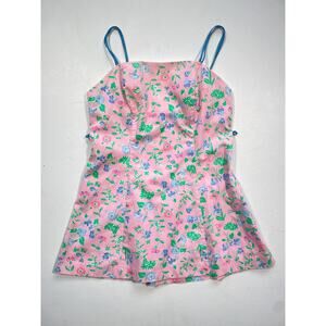 Vtg 80's Pink Floral Peplum Sleeveless Cami Top Coquette Bra Tank Retro Size 8